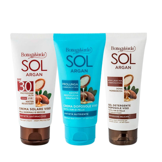 Pack Rosto Sol Argan Limpeza + Proteção + After Sun