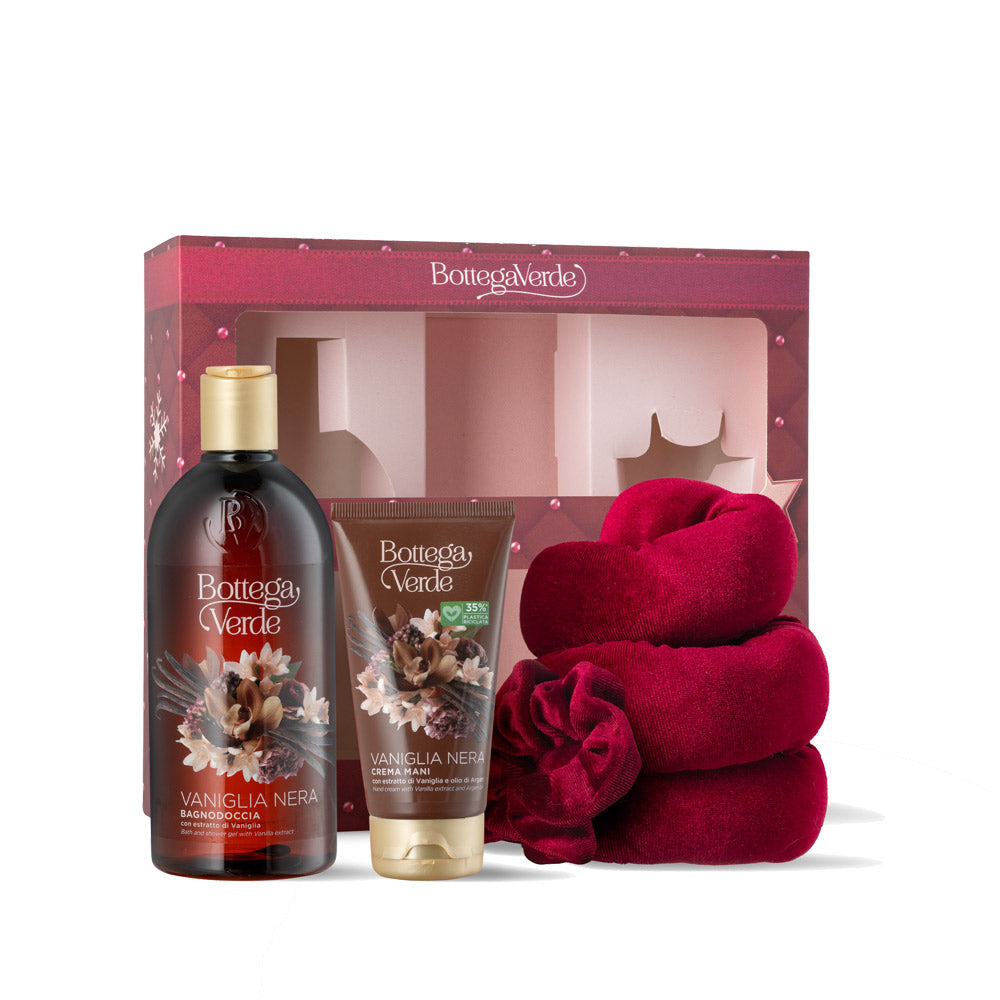 Coffret Gel de Banho e Creme de Mãos Vaniglia Nera + conjunto de rolo de cabelo sem calor