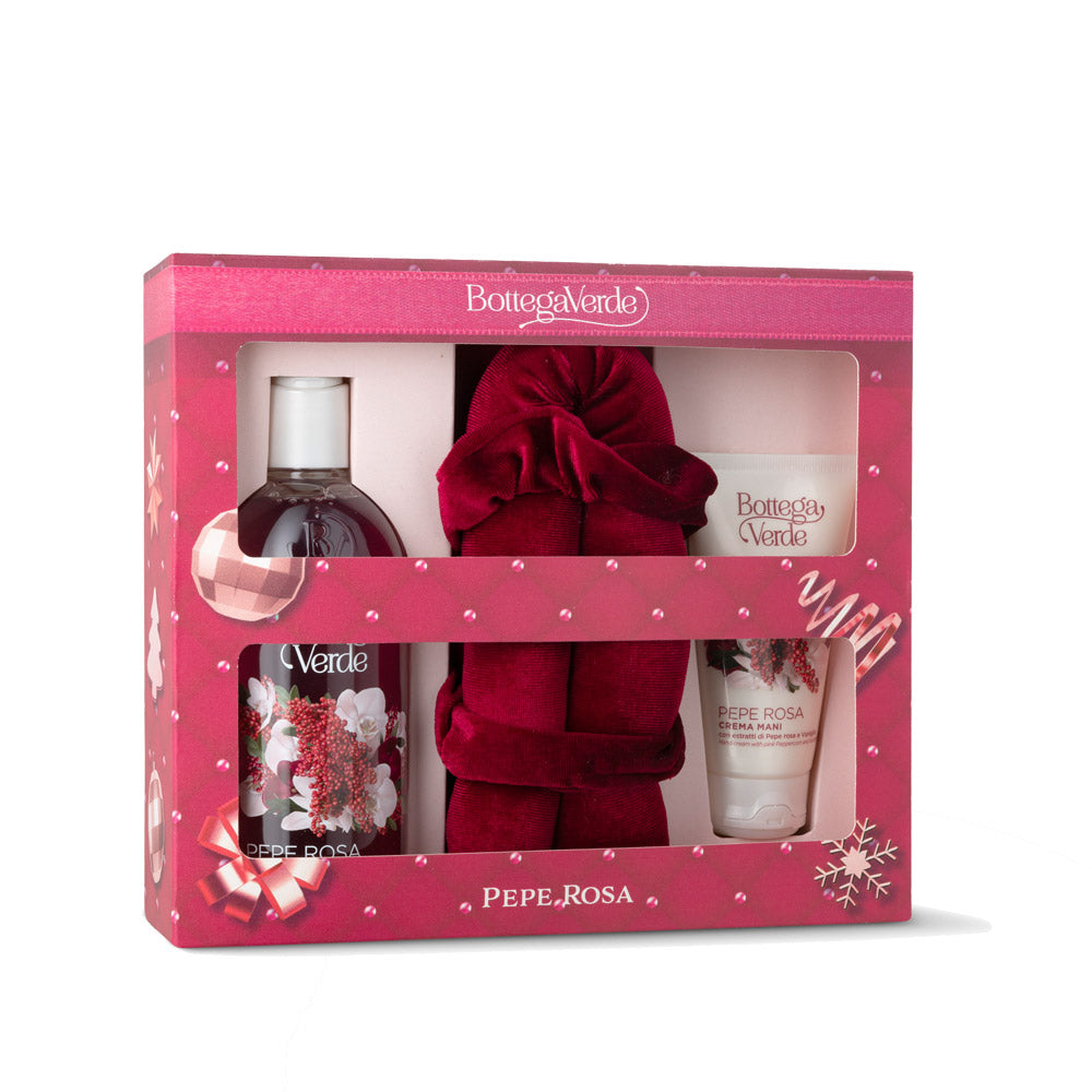 Coffret Gel de Banho e Creme de Mãos Pepe Rosa + conjunto de rolo de cabelo sem calor