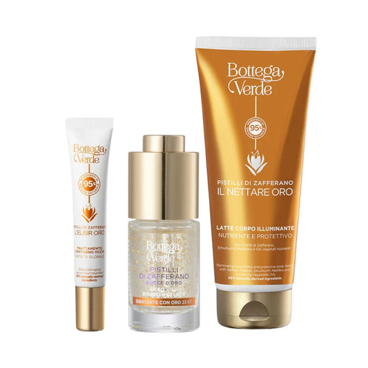 Pack Pistilli di Zafferano Contorno Olhos + Sérum Iluminador + Leite de Corpo Iluminador